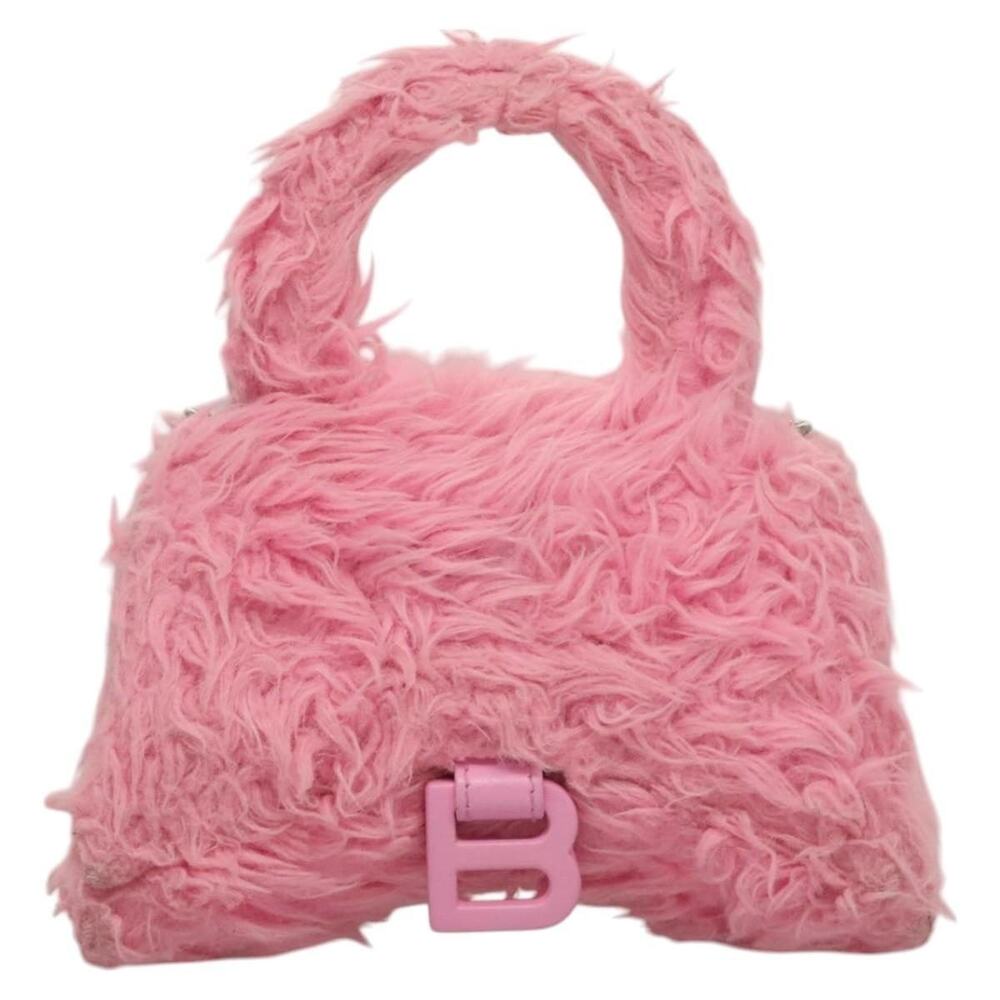 Balenciaga Hour Glass Handbag Wool Pink